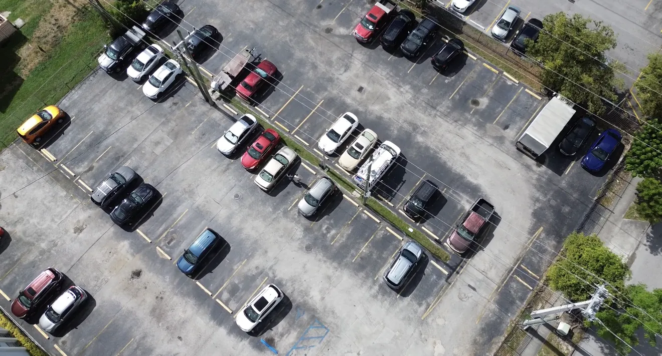 Aerial view of parking spaces serving the Casa Real condominium community